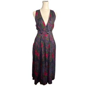 VTG Betsy’s Things Midi Dress Colorful Floral Sleeveless Deep V-Neck Sz Unknown